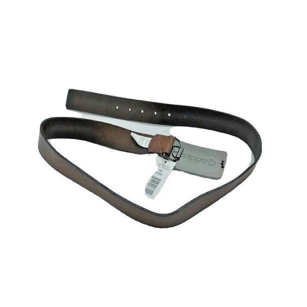 Zippo Belt Buckle Zippo Logo Collectible Design Brown Leather Belt Mens Size 36 - Picture 3 of 4